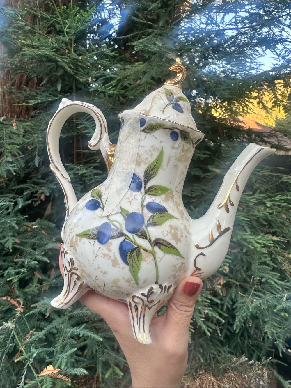 Vintage Burton & Burton Porcelain Footed Teapot with Gold Accents